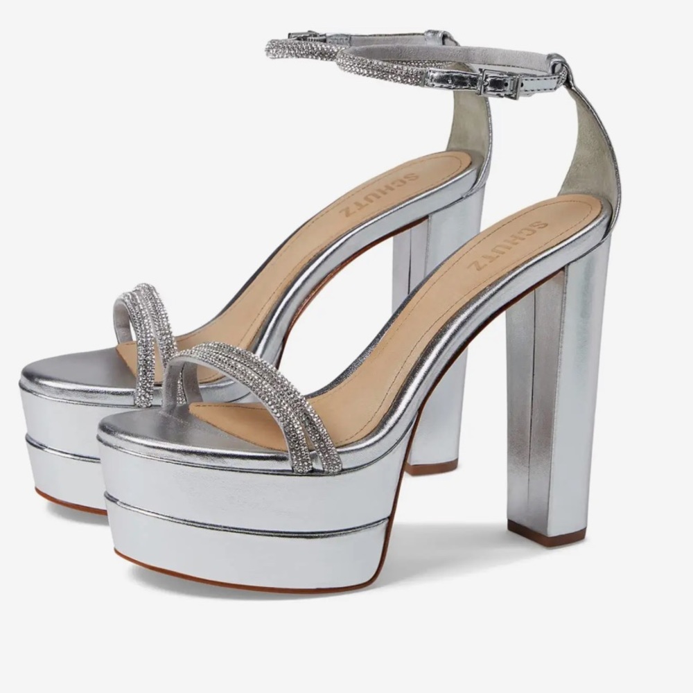 Schutz Silver Platform Heels